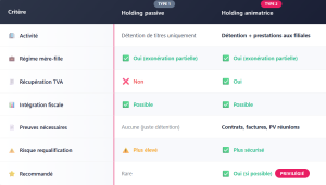 TABLEAU COMPARATIF HOLDING PASSVE VS HOLDING ANIMATRICE